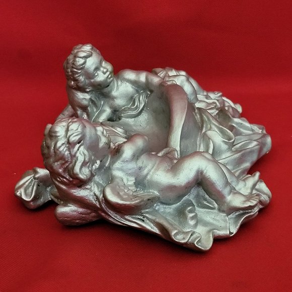 VTG Silver Tone Angel Cherub Wall Hanging Pocket Plaque Planter - Picture 7 of 12